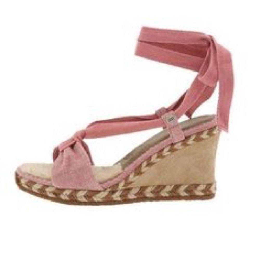 Pink UGG "Amelie" Shearling Espadrille Wedges